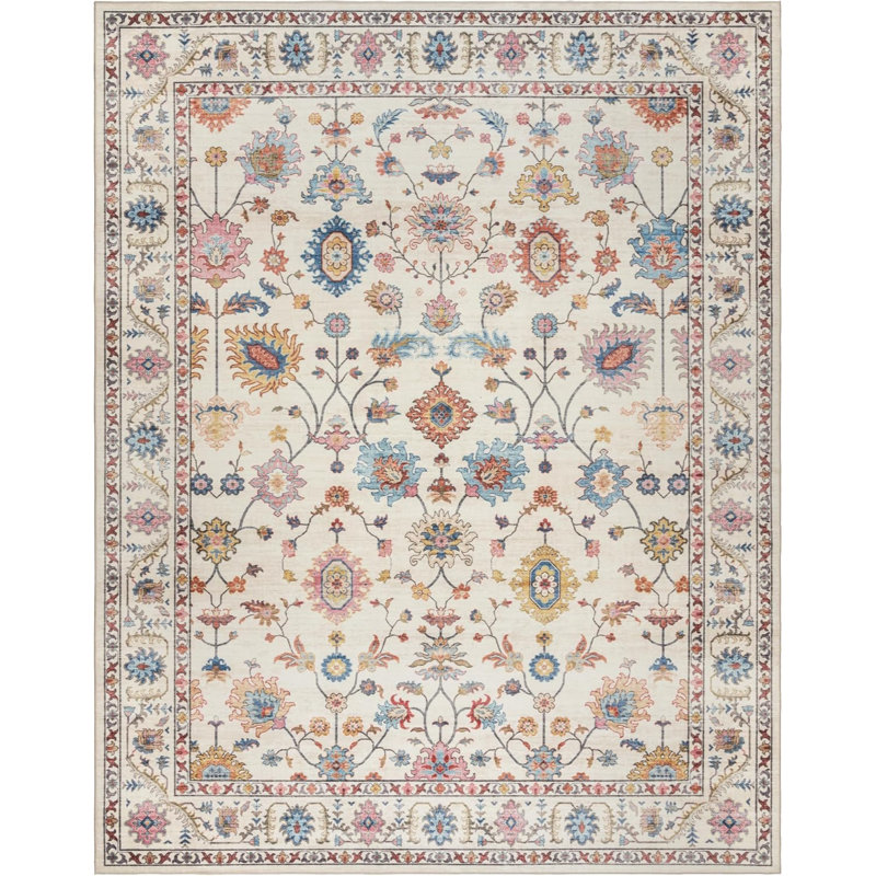 Indoor Boho Area Rug 8x10 Large Non Slip Strong Durable High Traffic Carpet for Bedroom Living Room Kitchen Cullen Cream Multi