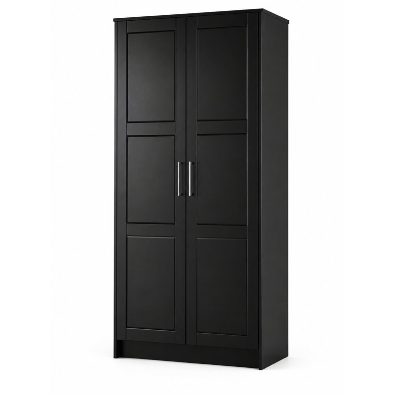 Armoire-penderie 100% bois massif à 2 portes, armoire de rangement autoportante pour chambre à coucher avec tringle et tablettes réglables