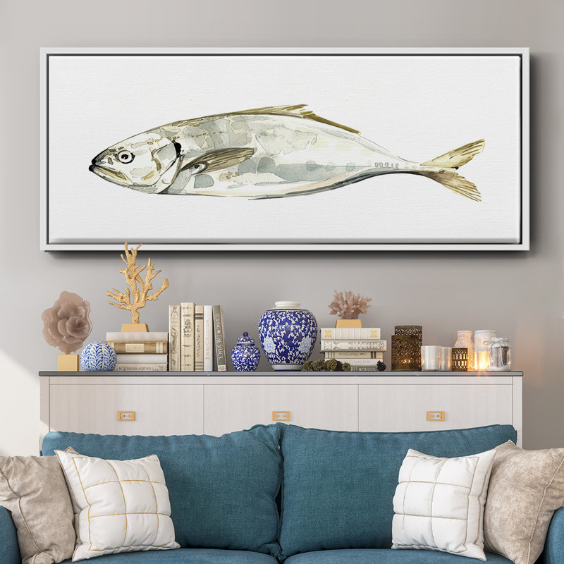 Silver Fish IV- Framed Canvas, 12" H x 30" W