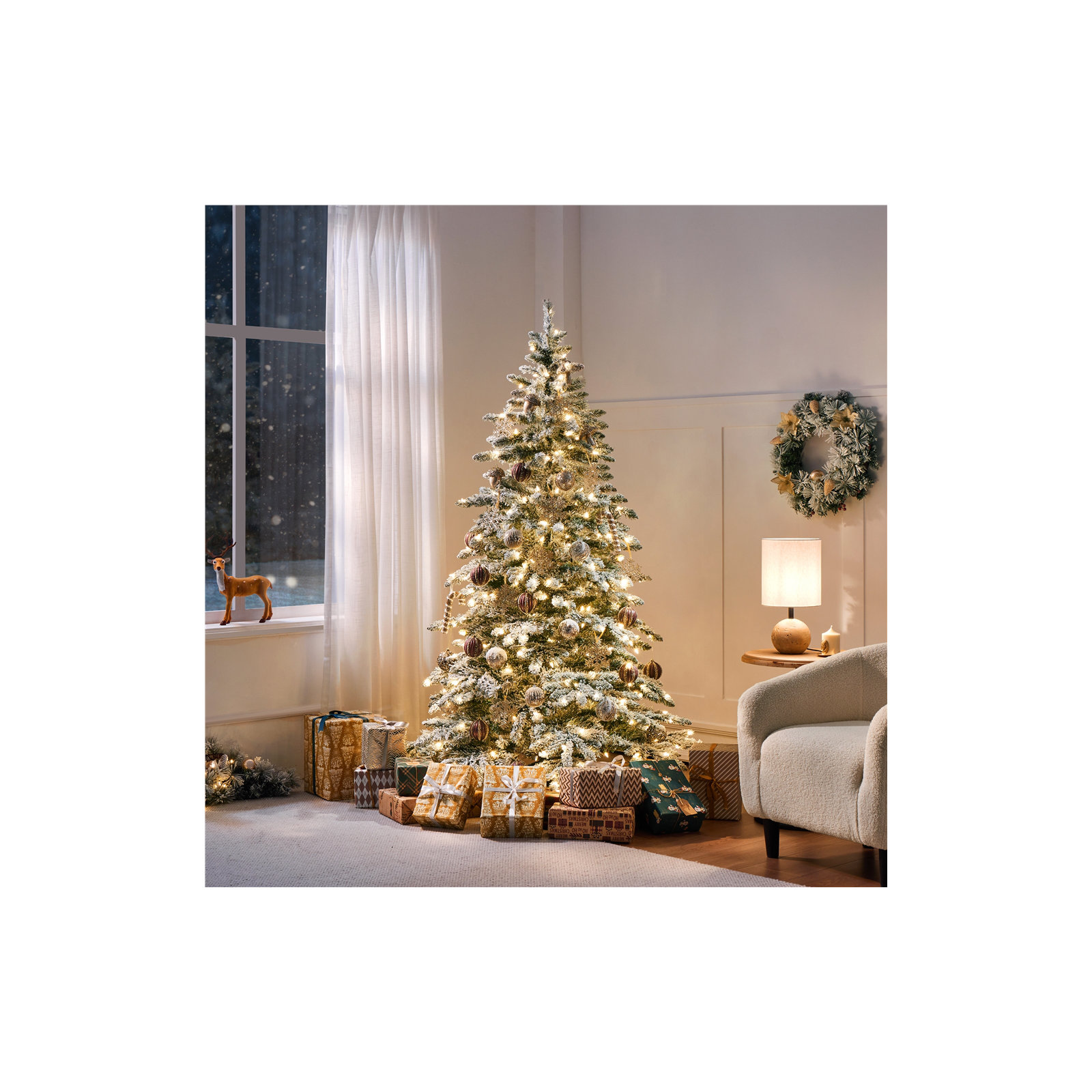 Pre-lit Snow Flocked Fir Christmas Tree, 6' H