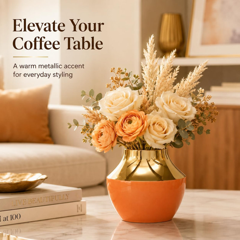 Ceramic Saucer-Shaped Table Vase, Orange
