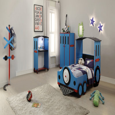 Lit simple, finition noire, bleu Tobi