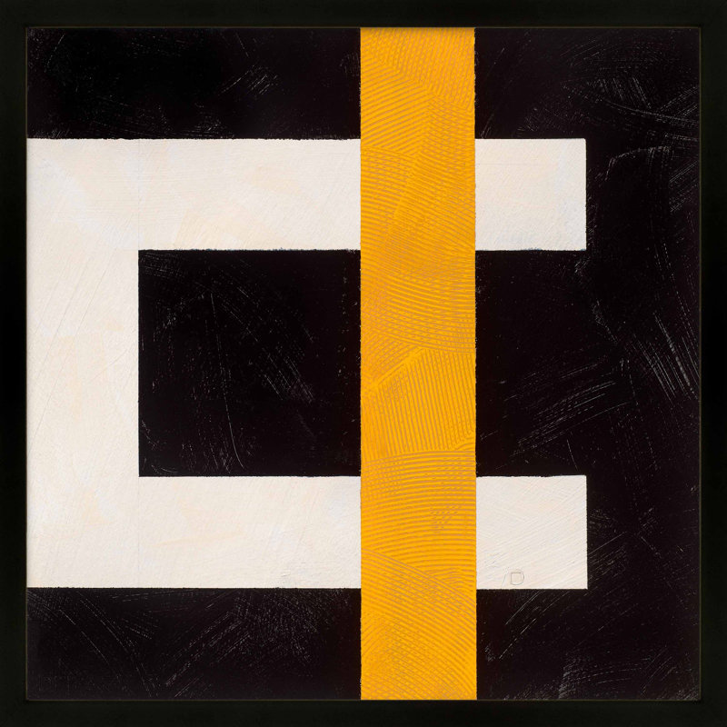 Composition with Yellow 3 par Robert Kamnatnik - Art mural encadré, Papier avec cadre noir, H 16 po x l 16 po x P 1,25 po