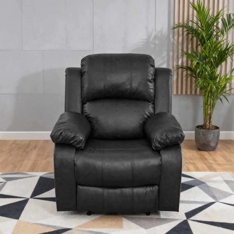 Fauteuil inclinable manuel moderne en cuir végétalien de 35 po de largeur avec accoudoirs et dossier confortables, Noir