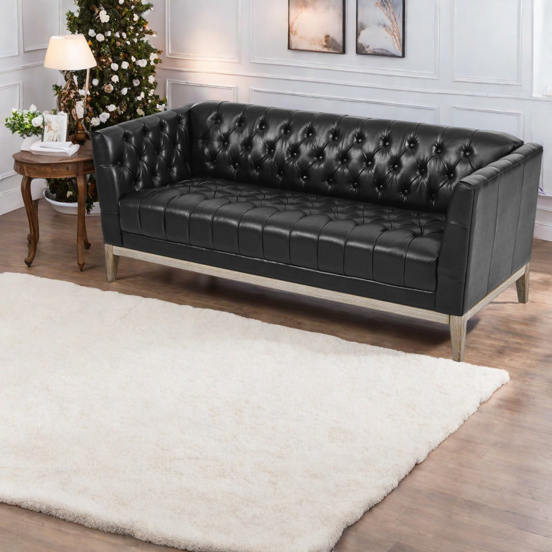 Canapé spacieux 3 places de 201 cm (79,1 pouces), style Chesterfield en cuir PU noir, design moderne pour la maison, Black