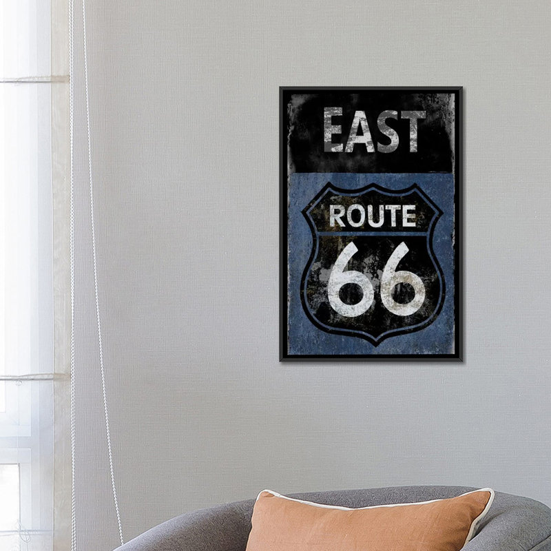 « route 66 east », impression sur toile, H 26 po x l 18 po x P 1,5 po, Toile avec cadre noir, Pas de tapis
