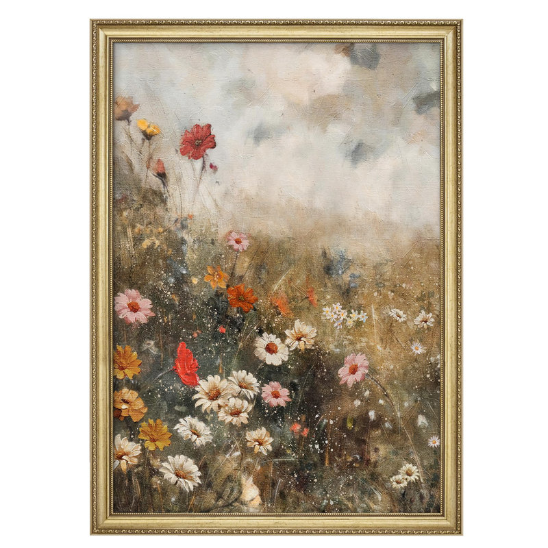 Décoration murale encadrée rustique, fleurs de marguerites sauvages, Non