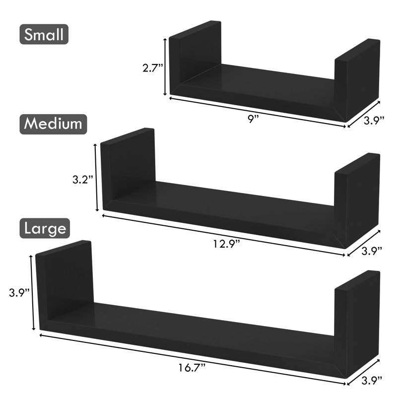 3 tablettes flottantes en U Keokee, Noir