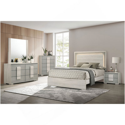 Contemporary Style French Dovetail Drawer Chest 1Pc Two Tone Design Center Metal Glides Wooden Panels White Wash And Stone Gray Finish Bedroom Furniture