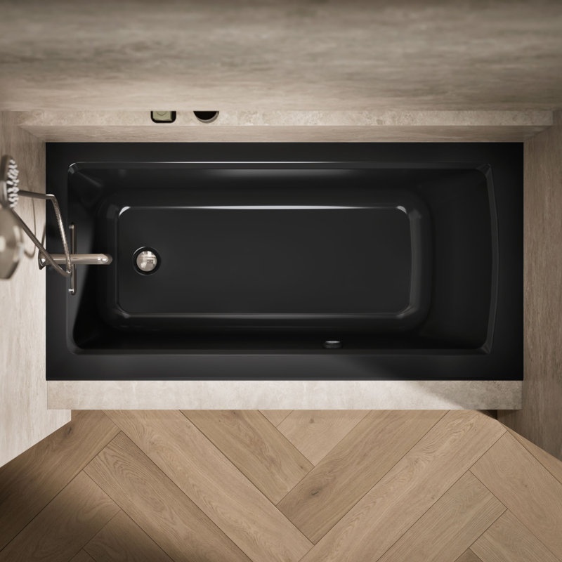 Baignoire en alcôve Archer avec surface chauffante, bride de carrelage et drain à droite, Noir, Gauche