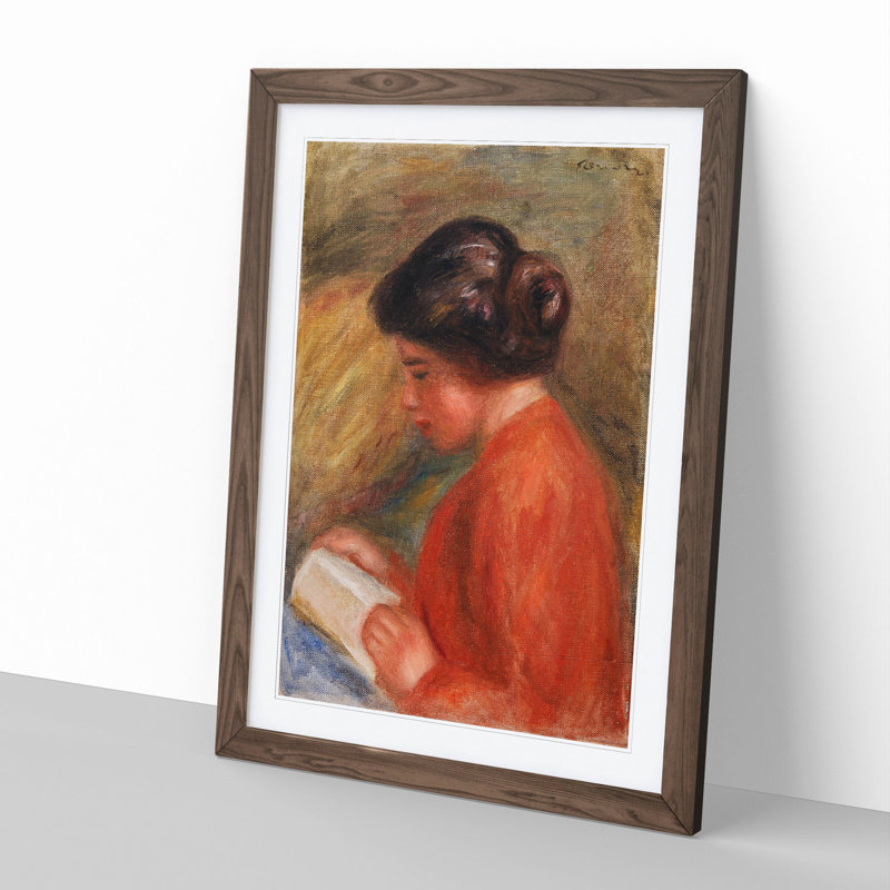 Young Woman Reading by Pierre-Auguste Renoir - Picture Frame Painting, 90cm H x 65cm W x 2cm D, Walnut