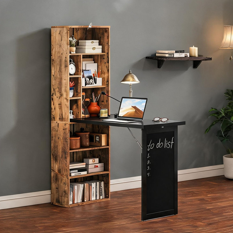 Bureau d'ordinateur pliable avec tablettes de rangement, brun rustique et brun, l 38,5 po x P 20 po x H 60,25 po