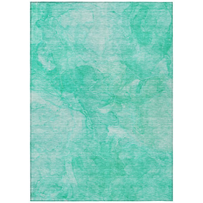 3' X 5' Teal Blue And Aqua Nautical Washable Indoor Outdoor Area Rug