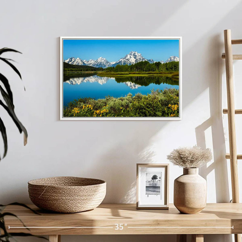 Réflexions du lac Grand Teton, Cadre flottant blanc, 19 po x 13 po