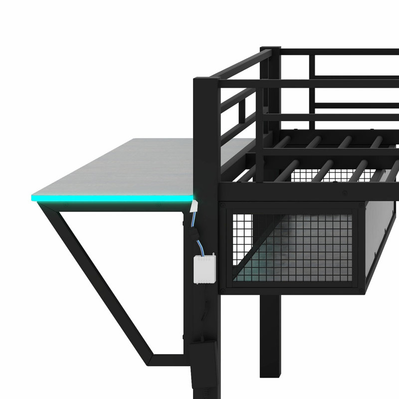 Lit mezzanine à DEL avec bureau intégré