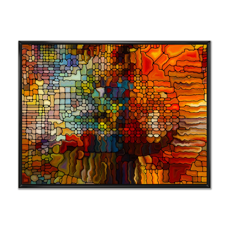 Magie du vitrail - reproduction de cadre flottant sur toile, H 16 po x l 32 po x P 1 po, Cadre noir