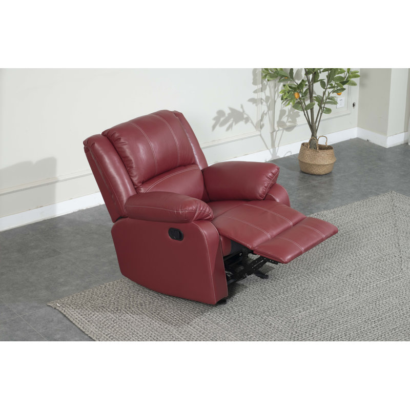 Modern PU Leather Upholstered Motion Recliner with Pillow Top Armrest, Rocker Recliner, Red