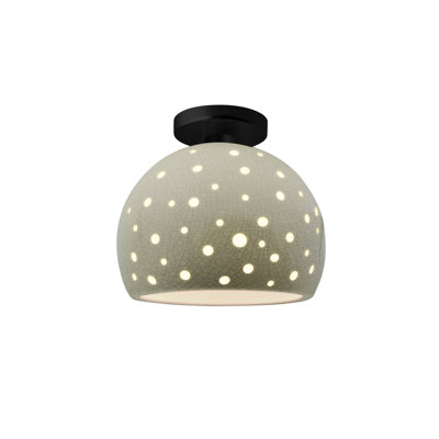 Perforated Globe Semi-Flush - Celadon Green Crackle - Matte Black - 10"W x 9"H - Dedicated LED