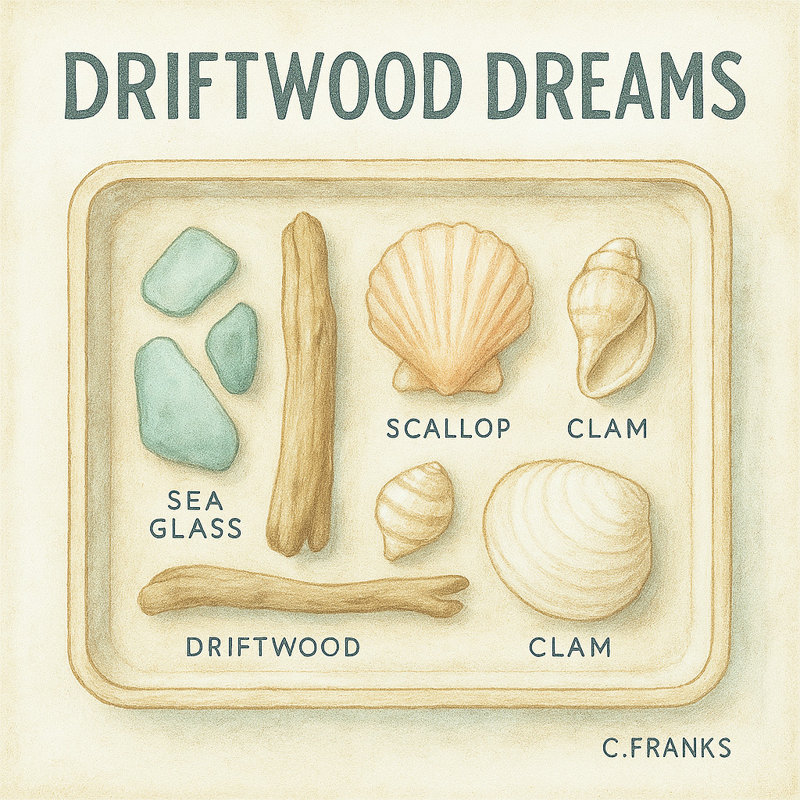 Driftwood Dreams - Coquillage côtier et verre de mer, art mural, H 30 po x l 30 po