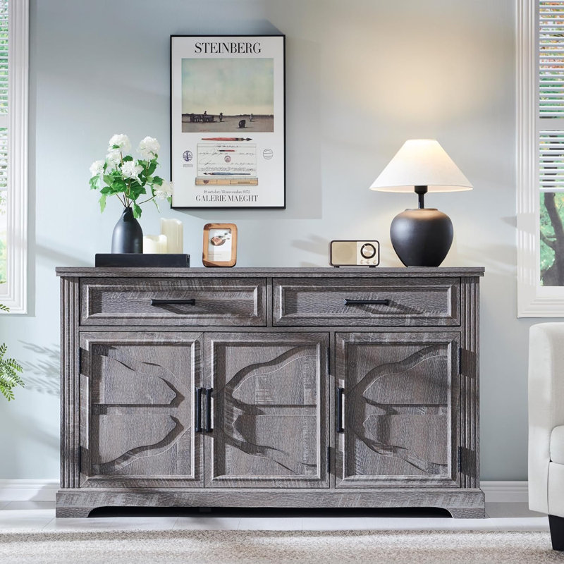 Farmhouse Sideboards and Buffets, Buffet table With 2 Drawers And 3 Doors, Gray