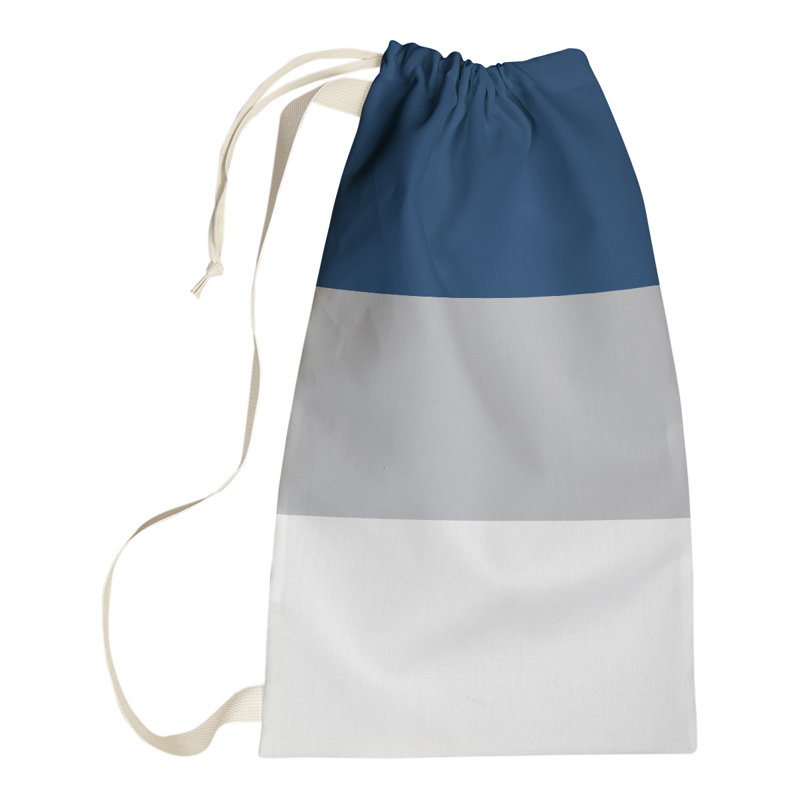 Fabric Laundry Bag with Handles, Large ( 36" x 28" x 1.5"), Navy Blue/Cool Gray/White
