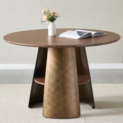 47.25 Inch Round Retro Dining Table with Storage, MDF Kitchen Table, Multi‑Scene Round Table for Dining Room Living Room Kitchen Apartment Small Space