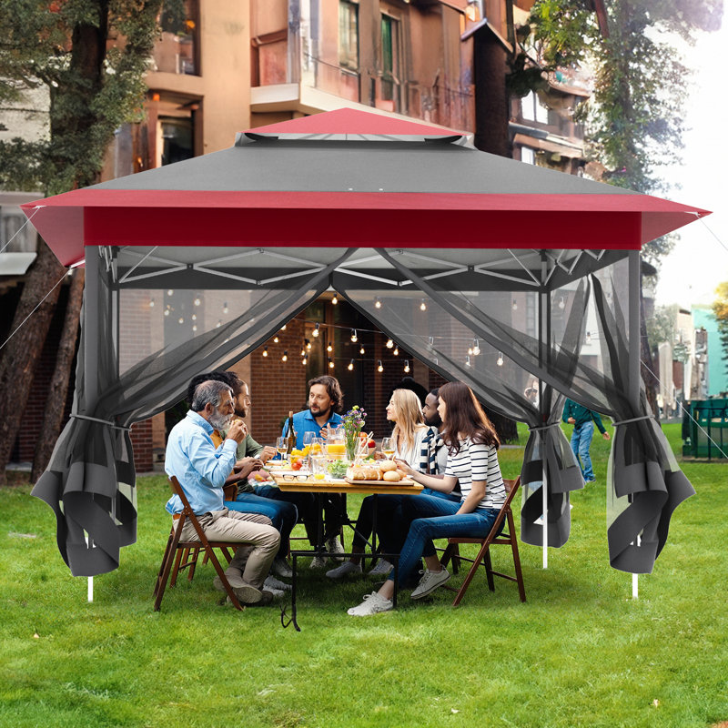Pop Up Gazebo, Outdoor Instant Canopy Tent W/4 Netting Sidewall & Auto Extending Eave, Patio Gazebos Shelter W/Mesh Wall, Center Lock, Wheeled Bag For Garden, Yard, Party, Deck