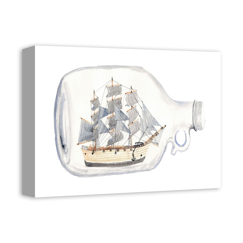 Bateau dans une bouteille sur toile, H 12 po x l 16 po x P 1,25 po