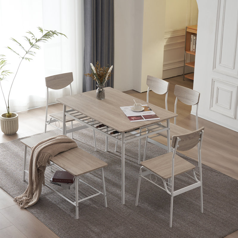 Gagnier 6 - Person Four Leg Dining Set, Oak, Oak/White, White