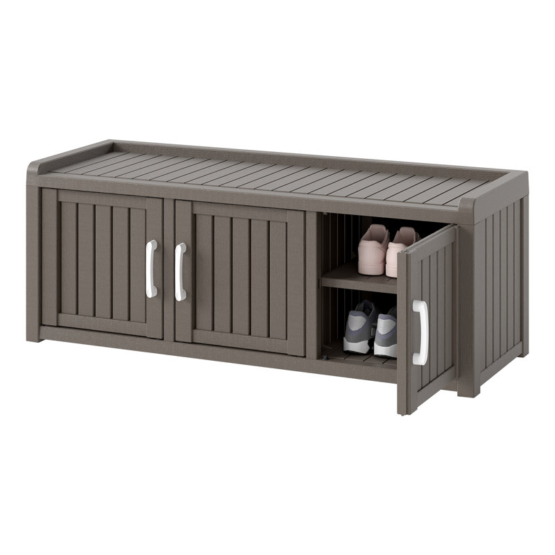 Indoor Outdoor Shoe Storage Cabinet Waterproof UV-Resistant with 3 Barn Doors, Gray