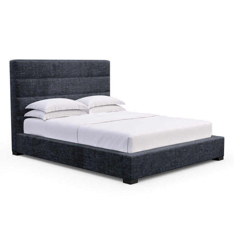 Boyd Upholstered Bed, Box Weave Linen Pumice, Full, Ebony