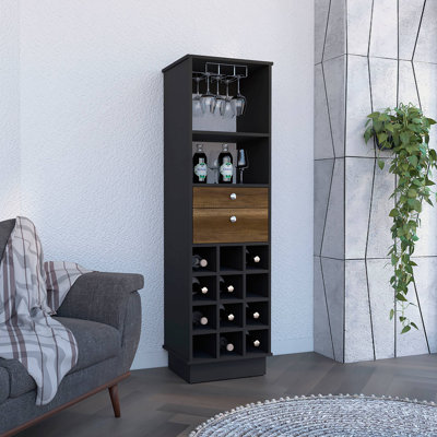 Armoire de bar classique, deux tiroirs, douze porte-bouteilles encastrés