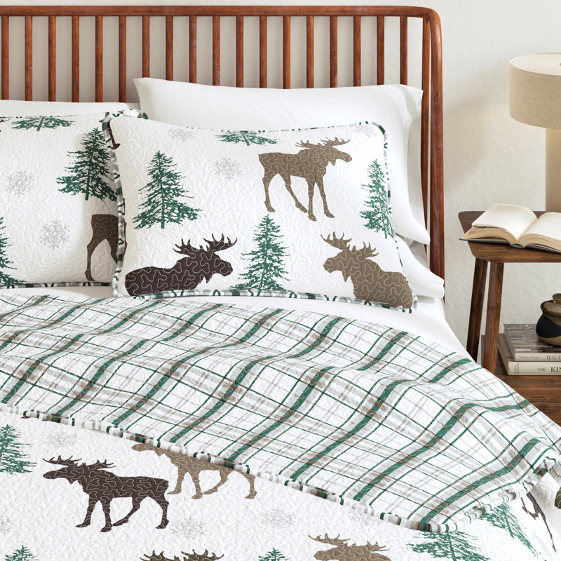 Ensemble de courtepointe réversible avec taies décoratives Moose, Chocolat