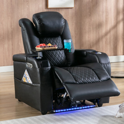 Home Theater Seating Seats, Game Movie Theater Chairs Theater Recliner Sofa With 7 Colors Ambient Lighting, Lumbar Pillow, Side Pocket, Tray Table, Po