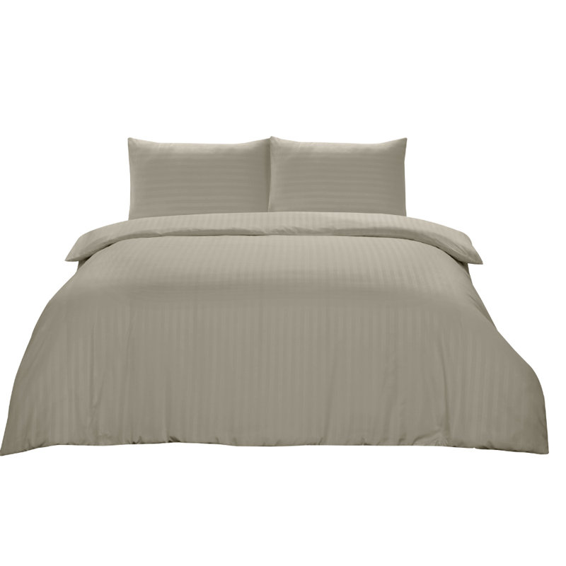 Luxury Satin Stripe Duvet Cover Set with Pillowcases – Soft Microfiber Hotel Style Bedding Set, Beige