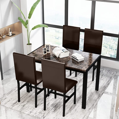 Kaedon 4 - Person Faux Marble Top Four Leg Base Dining Set