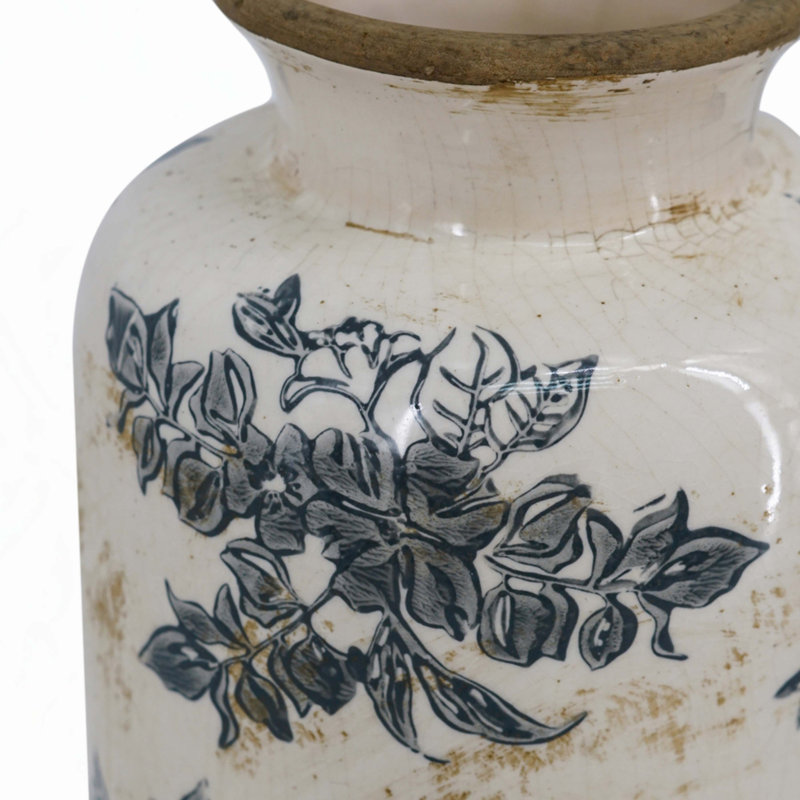 Vase à fleurs avec motif floral, Hauteur totale - 12,4 po
