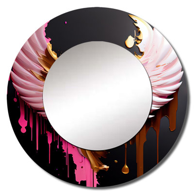 «Shouta» rose, or et noir ange ailes I - ailes de miroir décoratif, miroir mural rond doré, impression d'art en métal