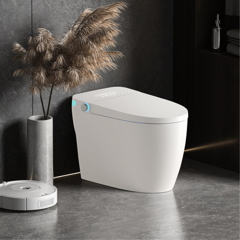 Toilette Smart Bidet avec système de chasse automatique, siège chauffant pour une utilisation confortable, lavage à l'eau tiède et réglages de séchage secs, plusieurs modes tels que le lavage à bulles féminin, affichage numérique dynamique nuit douce,