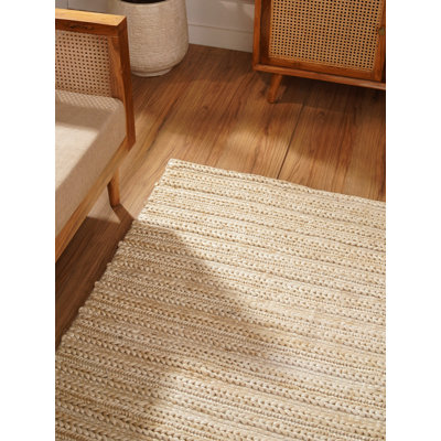 Heller Hand Knotted Sumak Jute Eco-Friendly Solid Area Rugs - Square, Ivory Color | Contemporary Pattern | High Pile | Natural Fiber | Indoor/Outdoor