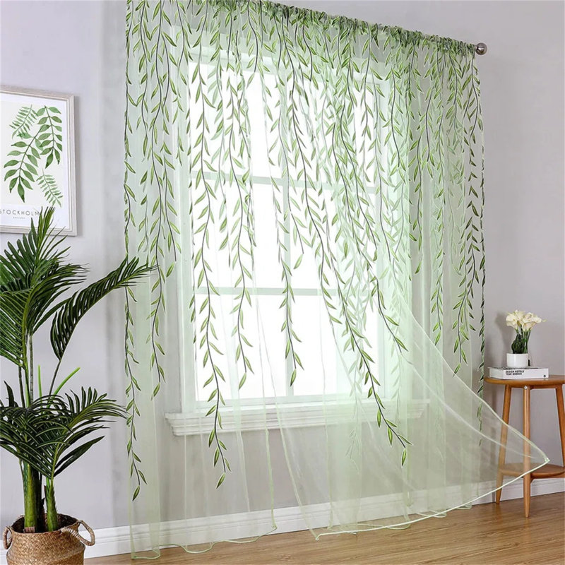 Dmarko Sheer Curtain Single Panel, Green, 39.4" W x 78.8" L