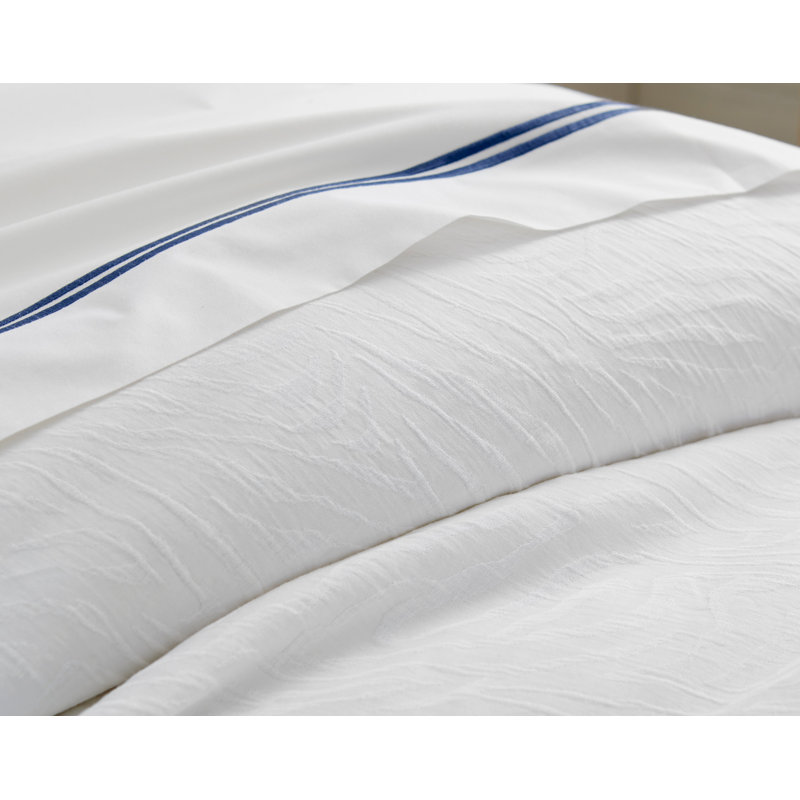 Waves Duvet Set – White Cotton and Linen | 1 Duvet Cover + Euro Shams | Inserts Not Included