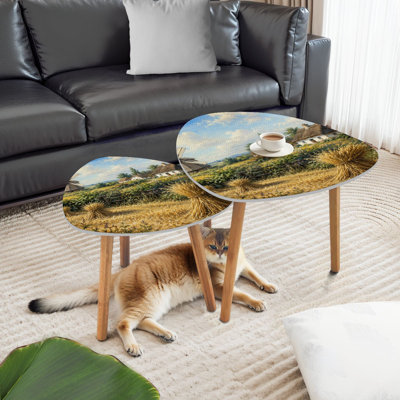 Triangle Nesting Coffee Table Set of 2 Old village Ukraine traditional ukrainian rural house windmill End Table Modern Minimalist Side Table Set for Living Room Bedroom
