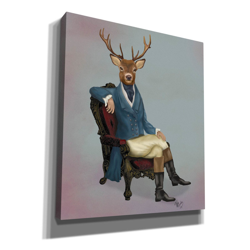 «Distinguished Deer Full» par Fab Funky, art mural sur toile, H 30 po x l 26 po x P 1,5 po
