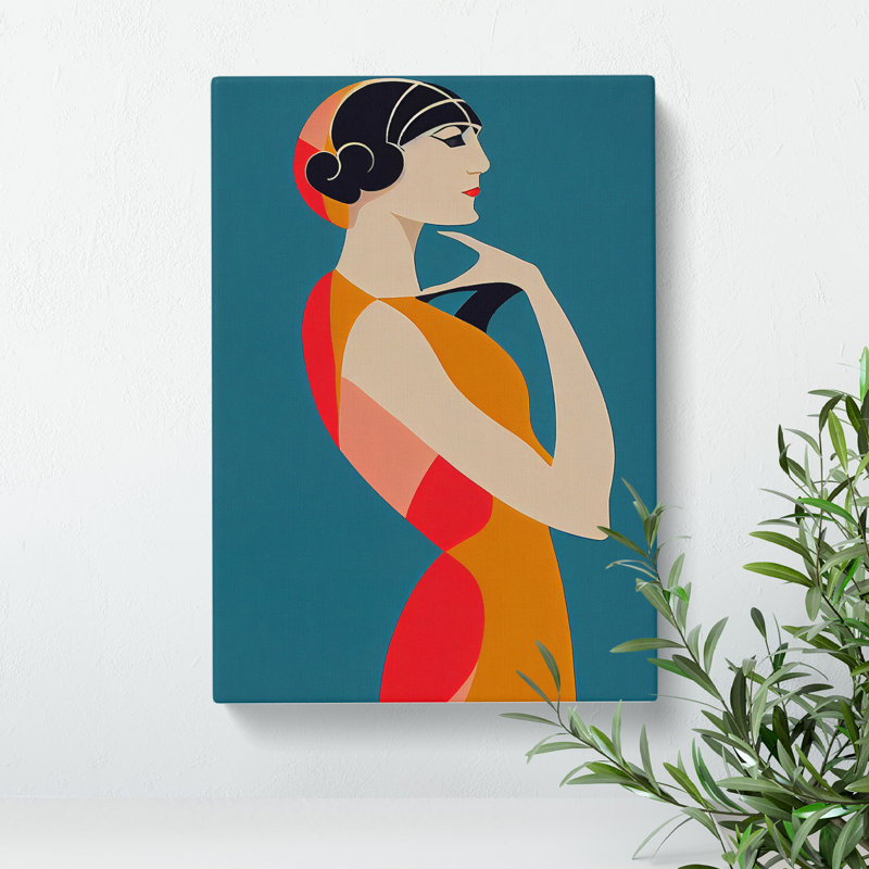 Art Deco Woman No.2 - Wrapped Canvas, 50cm H x 35cm W x 3cm D