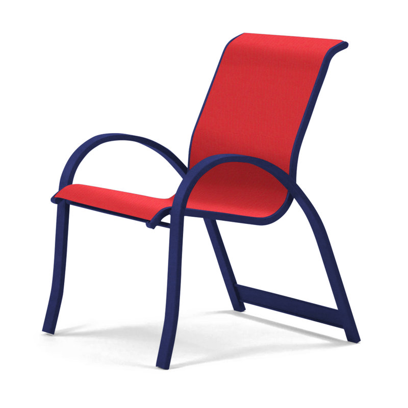 Aruba Stacking Patio Dining Armchair, Red 1D Sunbrella®, Black
