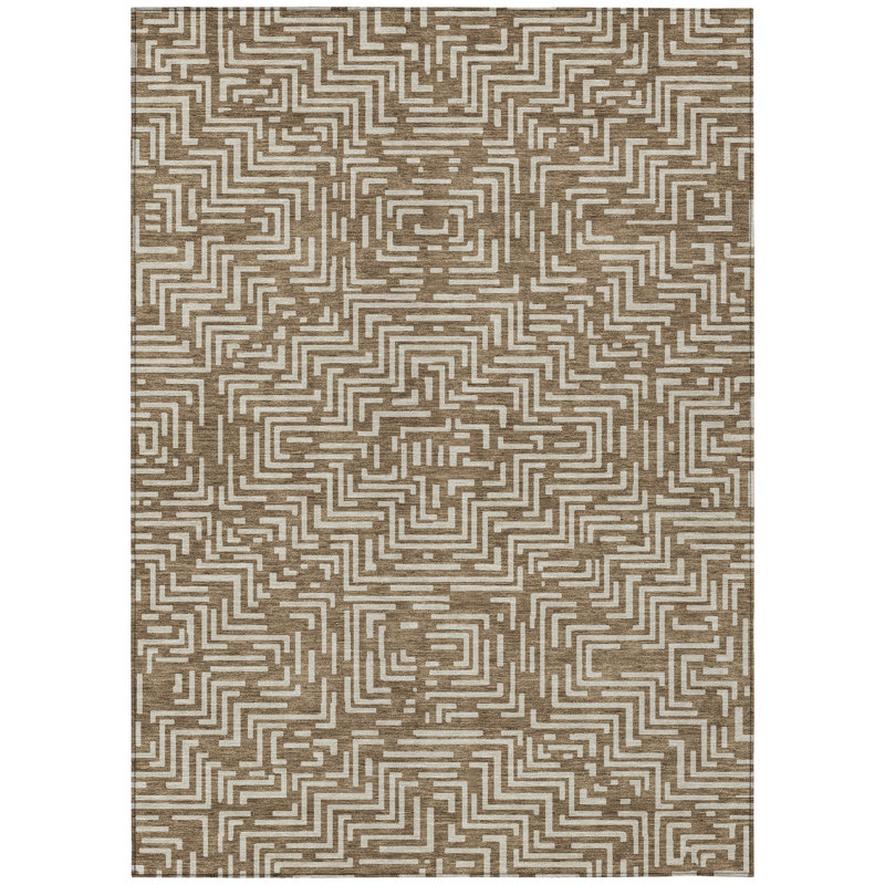 Machine Washable Indoor/Outdoor Chantille ACN2664 Geometric Rug, 5' x 7'6", Brown