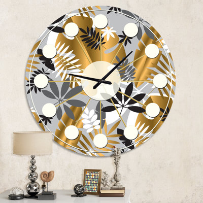 Geometric luxury jungle foliage pattern - Mid-Century Modern wall clock