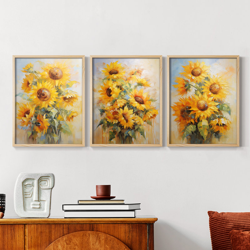 Étude florale CLV -Set de 3 estampes giclées encadrées -Prêt à, Natural Framed, H 20 po x l 16 po