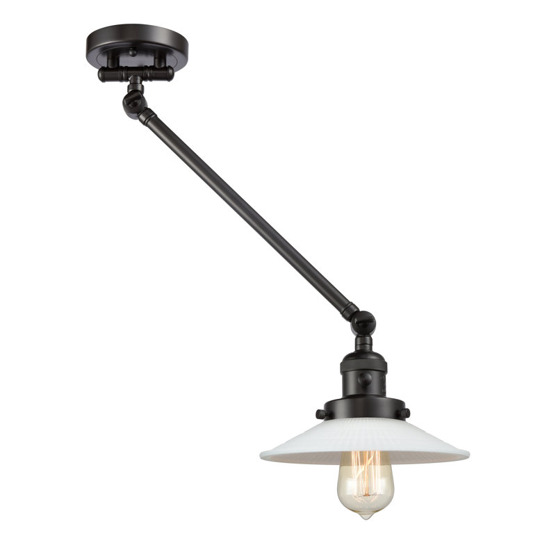 Norah Plug-in Swing Arm Sconce, Oil Rubbed Bronze, 3.5 Watt Vintage LED Bulb, Matte White Halophane
